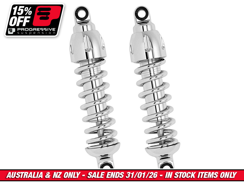 430 Series, 11in. Standard Spring Rate Rear Shock Absorbers - Chrome. Fits Dyna 1991-2017.