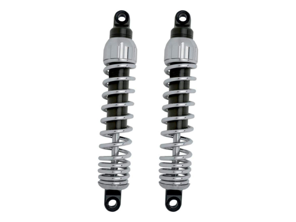 444 Series, 12in. Standard Spring Rate Rear Shock Absorbers – Chrome. Fits Dyna 1991-2017.