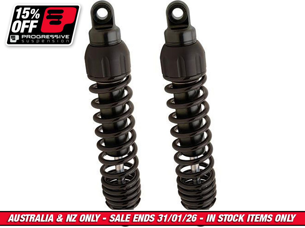 444 Series, 12.5in. Heavy Duty Spring Rate Rear Shock Absorbers - Black. Fits Dyna 1991-2017.