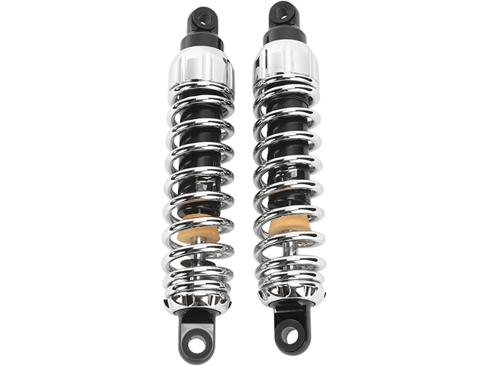 444 Series, 12.5in. Heavy Duty Spring Rate Rear Shock Absorbers – Chrome. Fits Dyna 1991-2017.