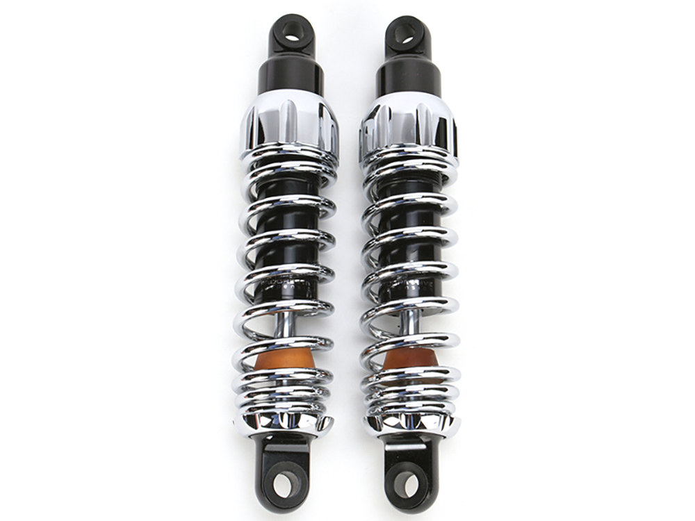 444 Series, 11.5in. Standard Spring Rate Rear Shock Absorbers – Chrome. Fits Dyna 1991-2017.