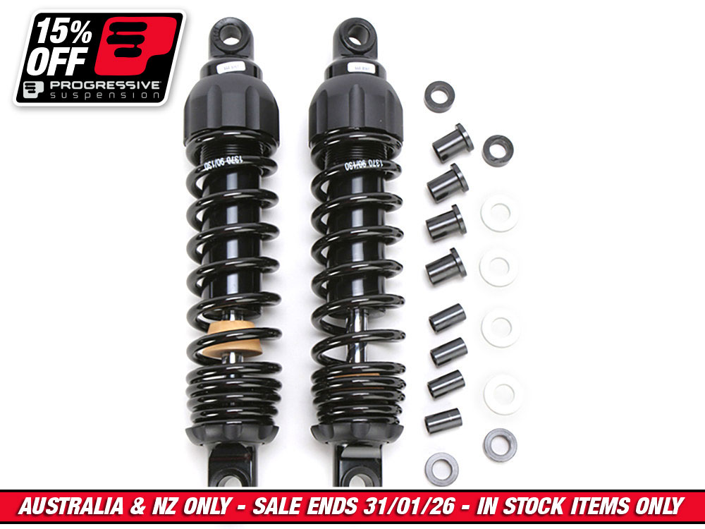 444 Series, 11.5in. Standard Spring Rate Rear Shock Absorbers - Black. Fits Sportster 2004-2021