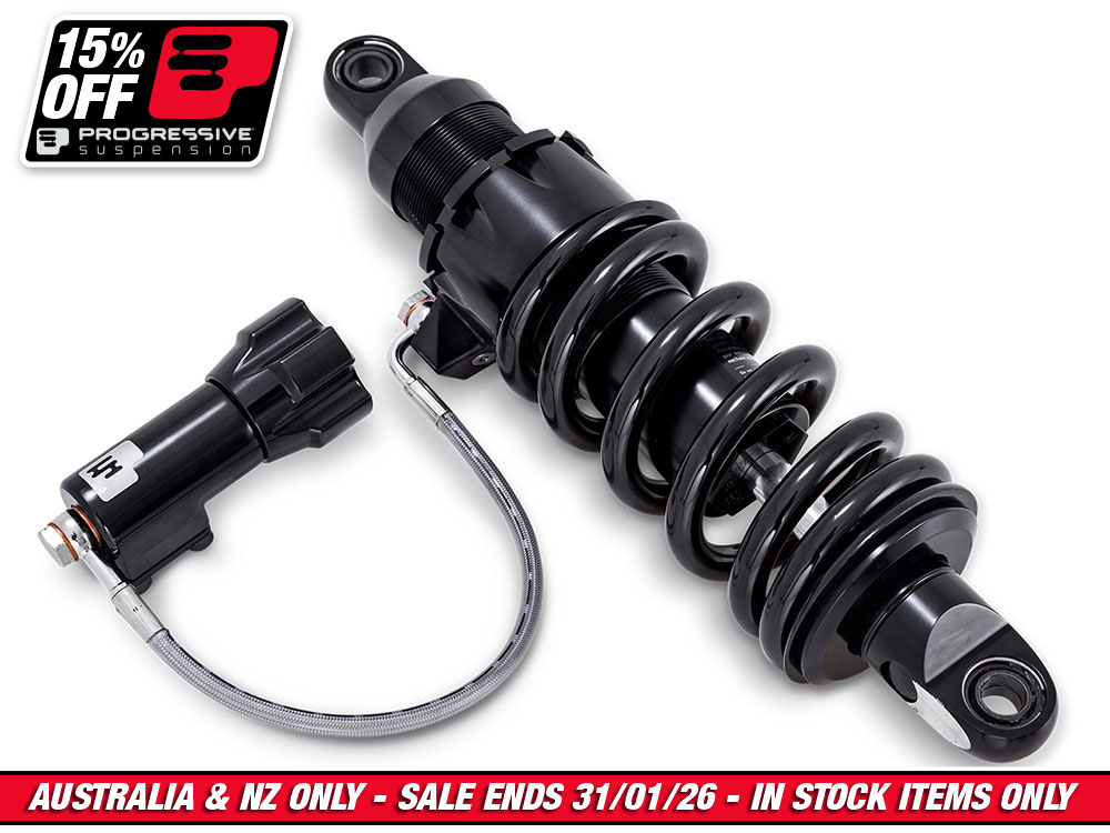 465 Series, 13.5in. Standard Spring Rate Rear Shock Absorber with Remote Adjustable Preload - Black. Fits Softail 2018up.