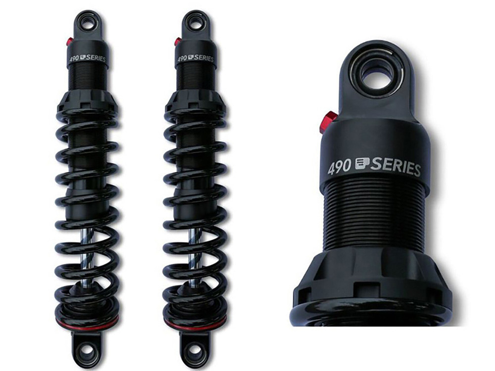 490 Series, 12in. Heavy Duty Spring Rate Rear Shock Absorbers – Black. Fits Touring 1980up.