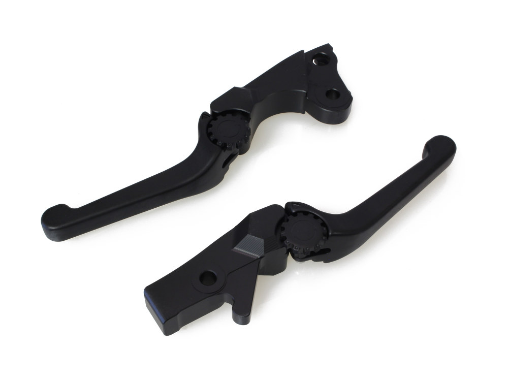 Adjustable Anthem Levers - Black. Fits Softail 1996-2014, Dyna 1996-2017, Touring 1996-2007, Sportster 1996-2003.