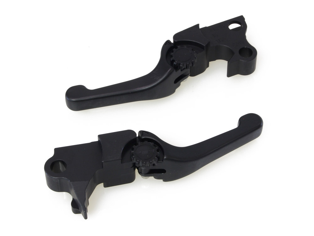 Adjustable Shorty Anthem Levers - Black. Fits Softail 1996-2014, Dyna 1996-2017, Touring 1996-2007, Sportster 1996-2003.