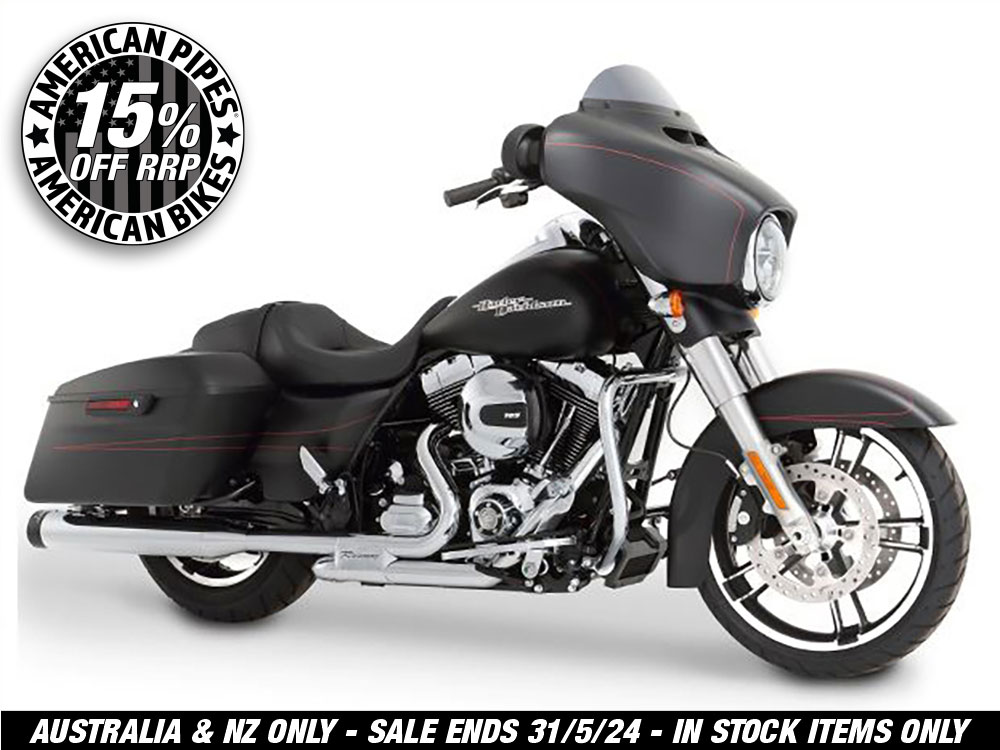Slimline Dual Exhaust  - Chrome with Black End Caps. Fits Touring 2009-2016.