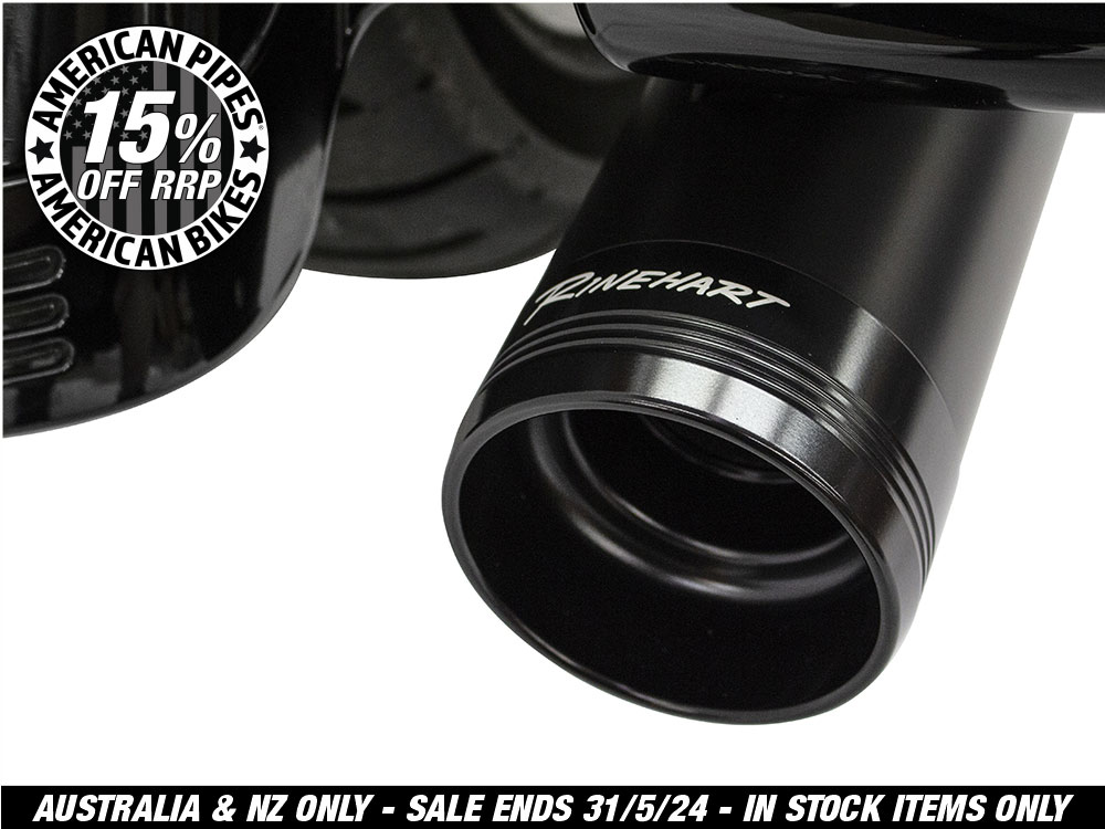 MotoPro 45T Slimline Dual Exhaust - Black with Black Traditional End Caps. Fits Touring 2017up.