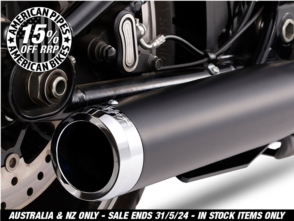 2-into-1 Exhaust - Black with Chrome End Cap. Fits Heritage Classic, Sport Glide, Fat Boy & Breakout 2018up.