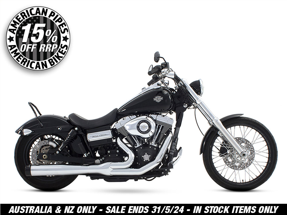 2-into-1 Exhaust – Chrome with Black End Cap. Fits Dyna 2006-2017.