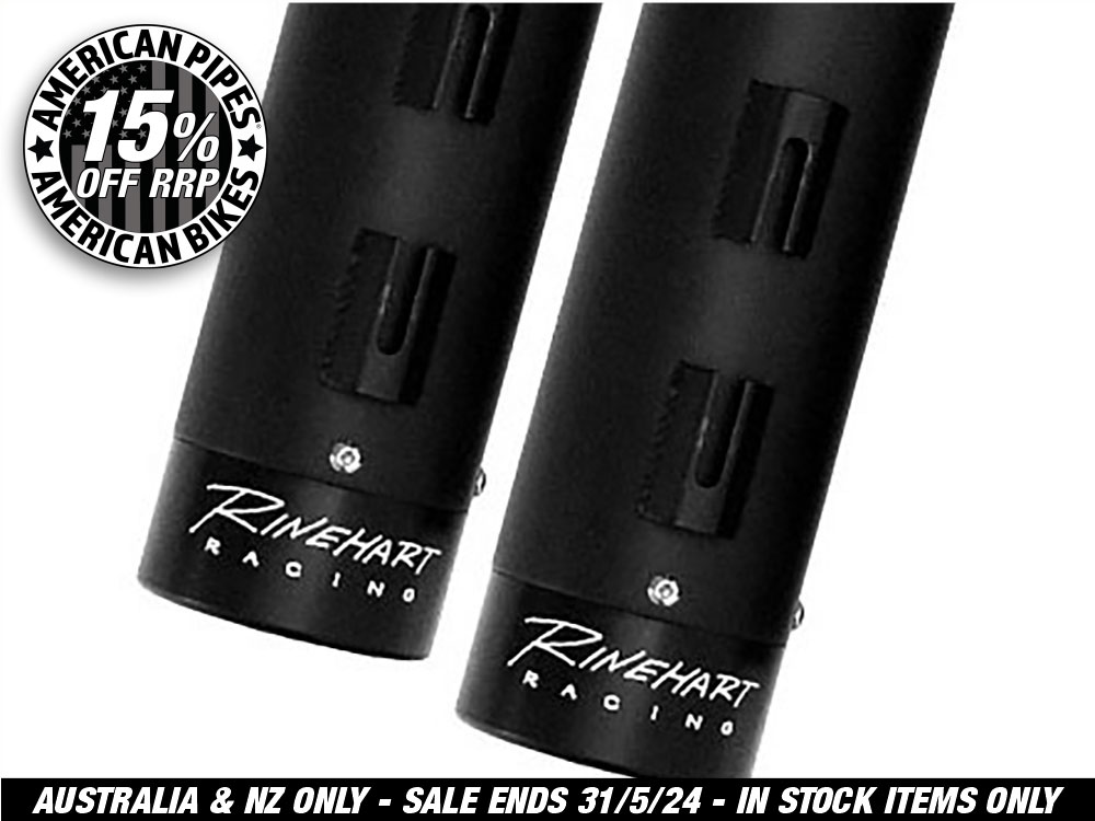 4in. Slip-On Mufflers - Black with Black End Caps. Fits Touring 1995-2016 & Trike 2017-2020.