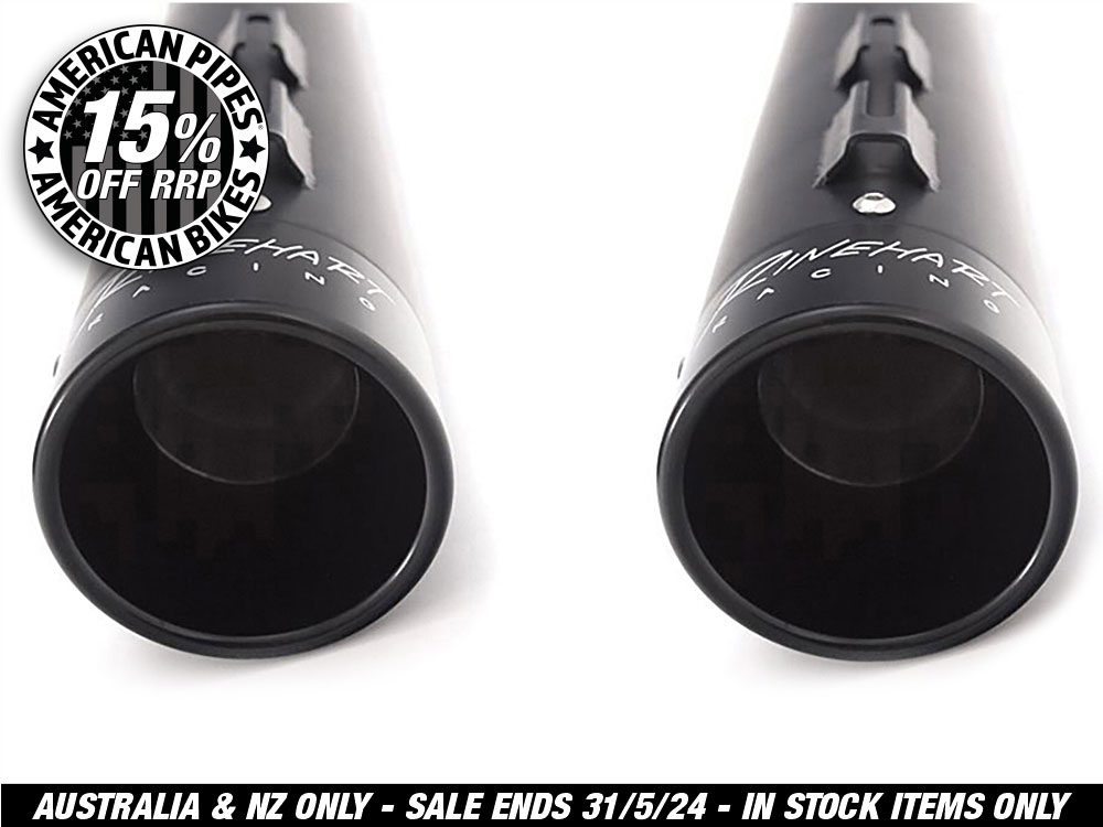4in. Slip-On Mufflers - Black with Black End Caps. Fits Touring 2017up.