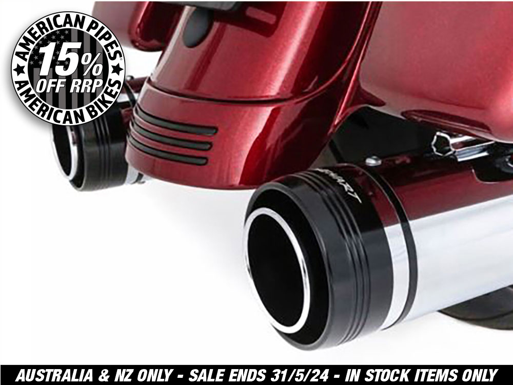 4-1/2in. MotoPro 45 Slip-On Mufflers - Chrome with Black End Caps. Fits Touring 2017up