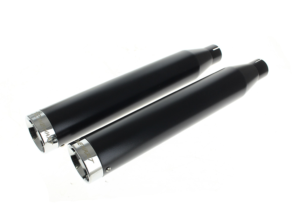 RINEHART EXHAUST 3in. Slip-On Mufflers - Black with Chrome End Caps. Fits Softail Deuce 2007 & Fat Boy 2007-2017