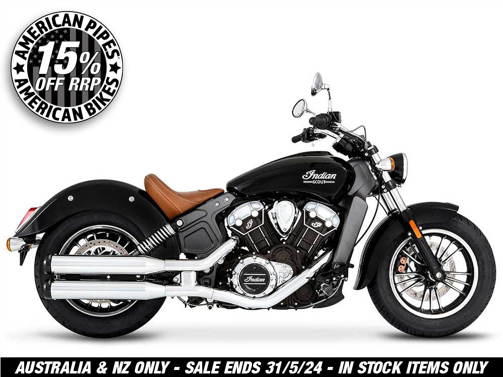 3-1/2in. Slip-On Mufflers - Chrome with Black End Caps. Fits Indian Scout 2015up.