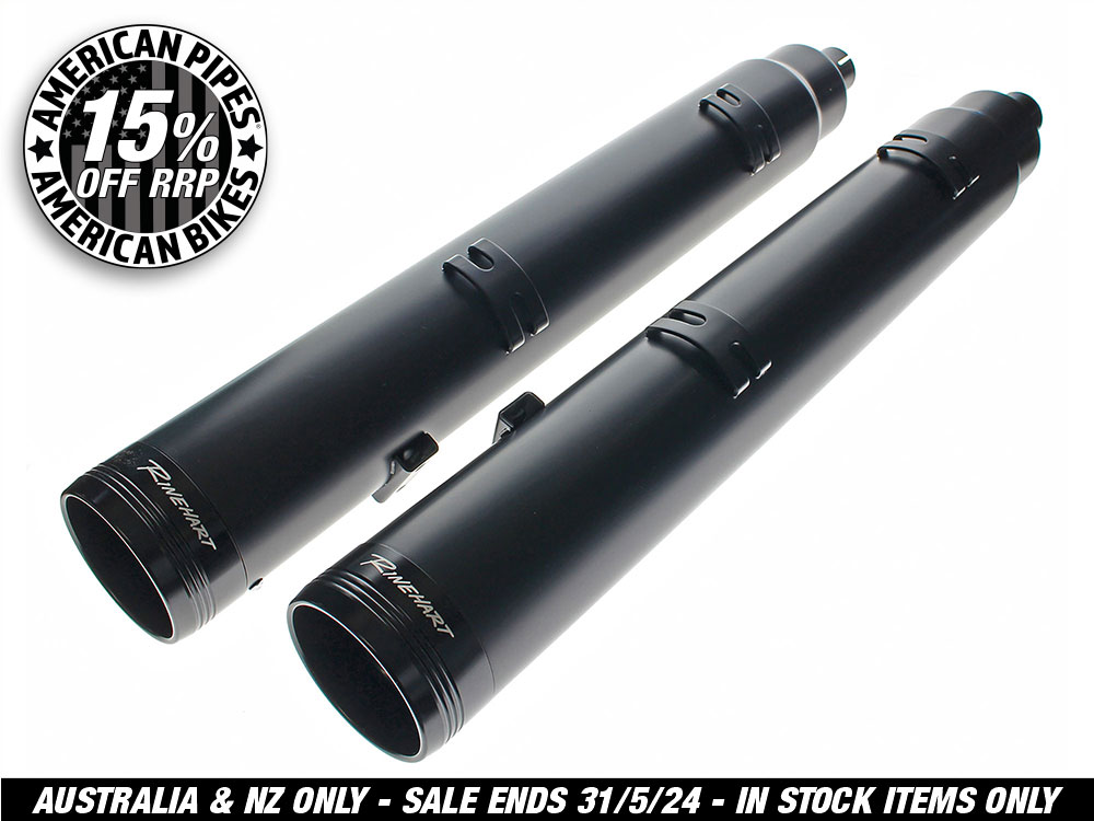 4.5in. Slip-On Mufflers – Black with Black End Caps. Fits Indian Big Twin 2014up with Hard Saddle Bags.