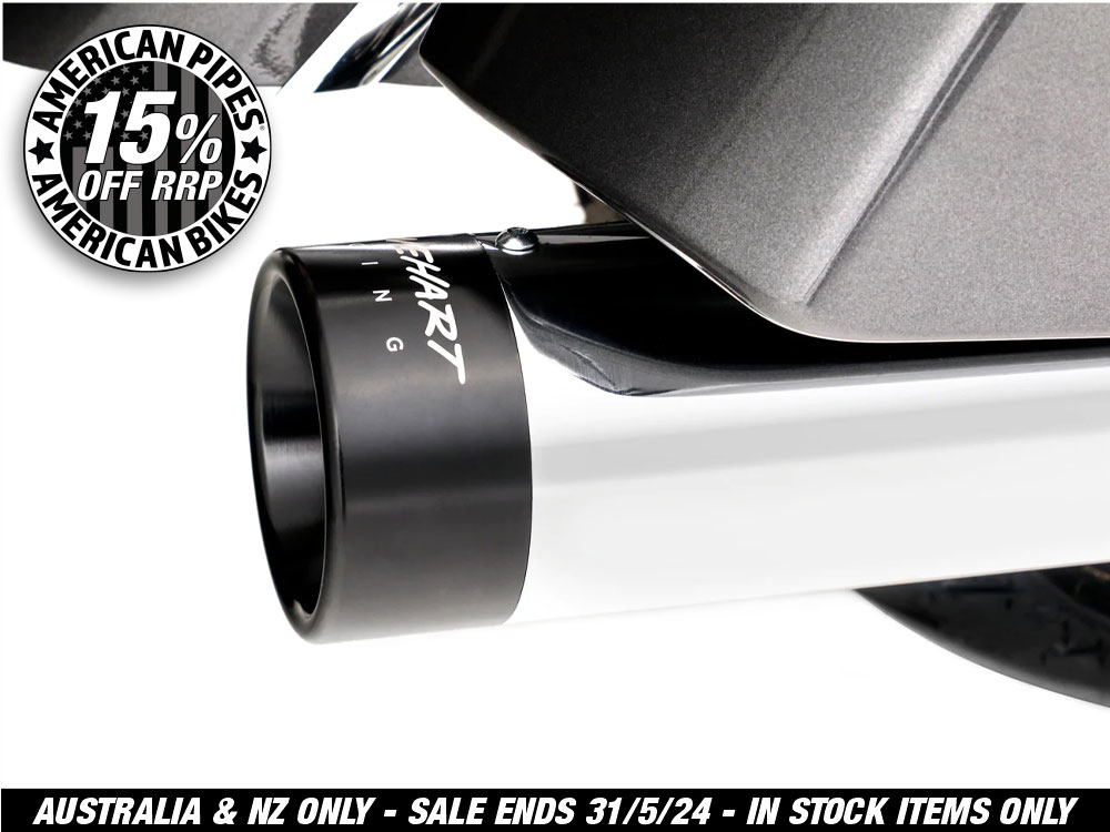 4in. DBX40 Slip-On Mufflers - Chrome with Black End Caps. Fits Indian Big Twin 2014up with Hard Saddle Bags.