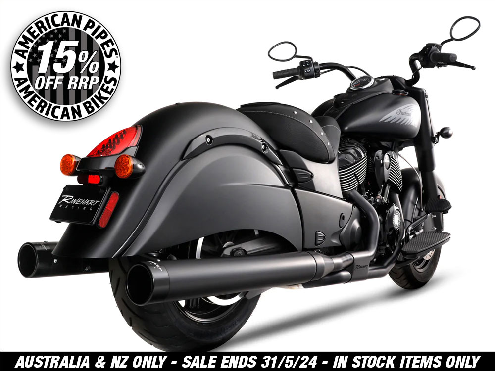 4in. DBX40 Slip-On Mufflers - Black with Black End Caps. Fits Indian Big Twin 2014up with Hard Saddle Bags. 