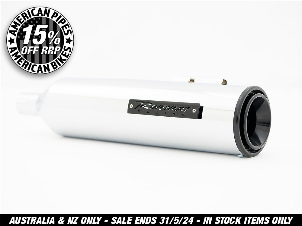4-1/2in. HP45 Slip-On Short Race Inspired Mufflers - Chrome with Black End Caps. Fits Touring 2017up.