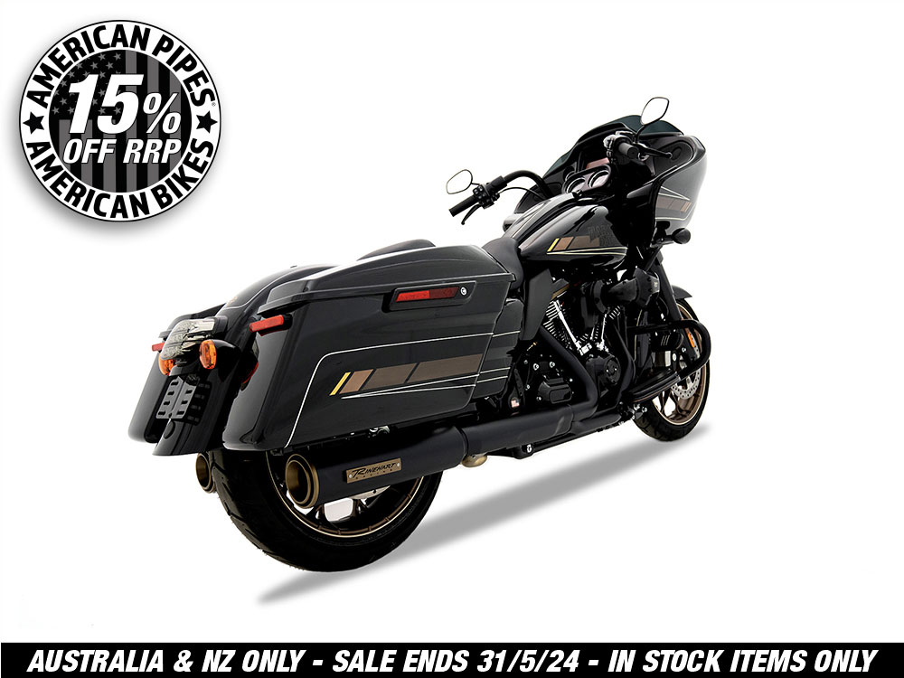 4-1/2in. HP45 Slip-On Short Race Inspired Mufflers – Black with Bronze End Caps. Fits Touring 2017up.