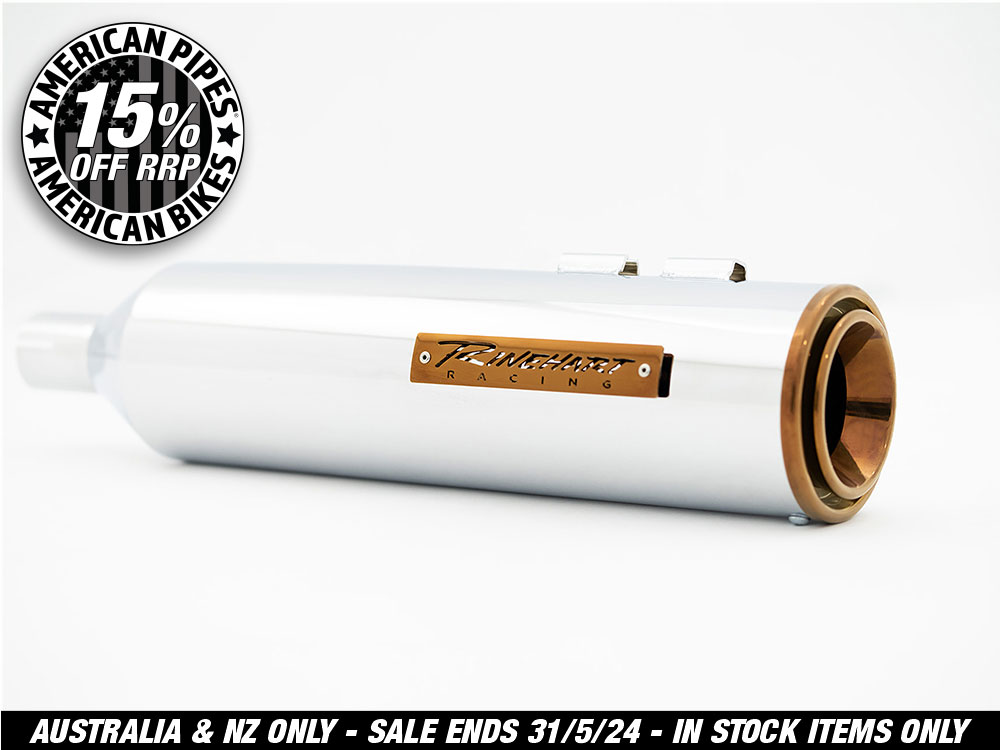 4-1/2in. HP45 Slip-On Short Race Inspired Mufflers - Chrome with Bourbon End Caps. Fits Touring 2017up.
