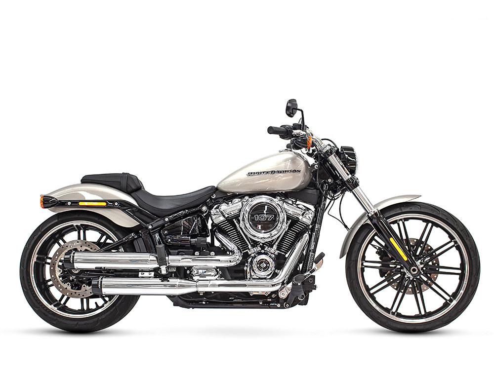 3-1/2in. Slip-On Mufflers - Chrome with Contrast Cut Black End Caps. Fits Softail Slim, Street Bob, Standard & Low Rider Models 2018-2024 & Breakout & Fat Boy 2018up