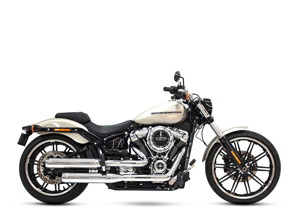 3-1/2in. Slip-On Mufflers - Chrome with Chrome End Caps. Fits Softail Slim, Street Bob, Standard & Low Rider Models 2018-2024 & Breakout & Fat Boy 2018up