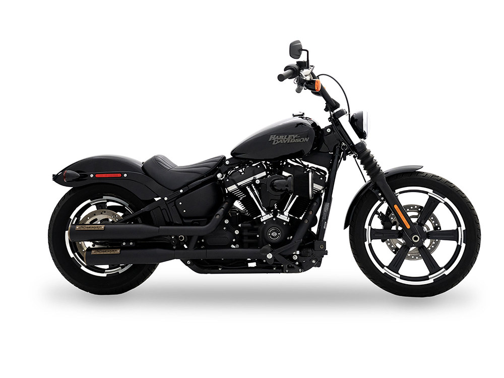 3-1/2in. Slip-On Mufflers - Black with Bronze End Caps. Fits Softail Slim, Street Bob, Standard & Low Rider Models 2018-2024 & Breakout & Fat Boy 2018up