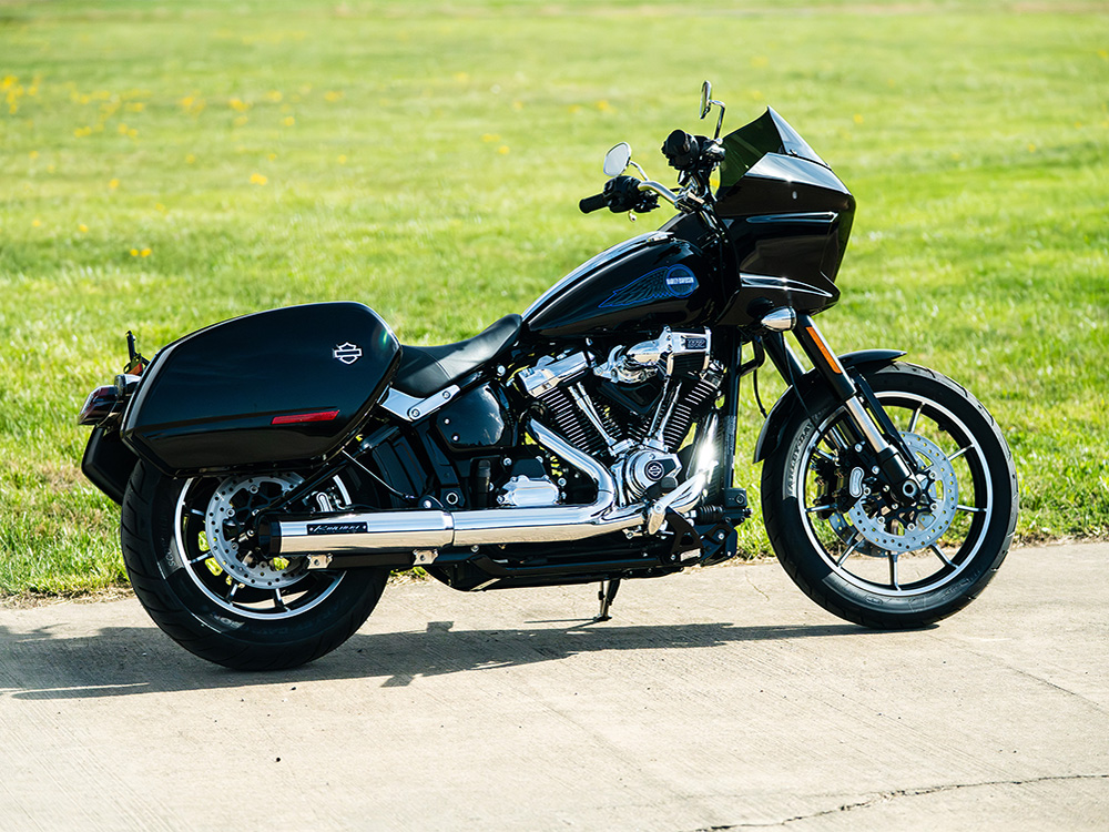 4in. HP40 Slip-On Muffler - Chrome with Black End Cap. Fits Softail Street Bob, Low Rider S, Low Rider ST & Heritage 2025up