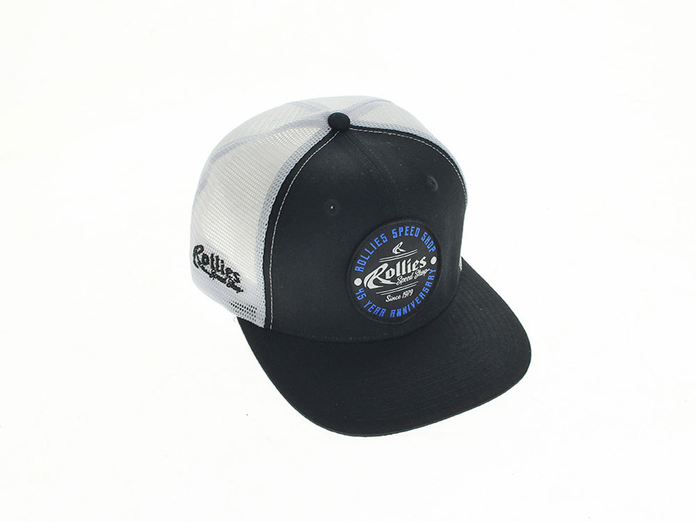 Rollies Speed Shop 45th Anniversary Cap – Black with White Mesh. One size fits all.