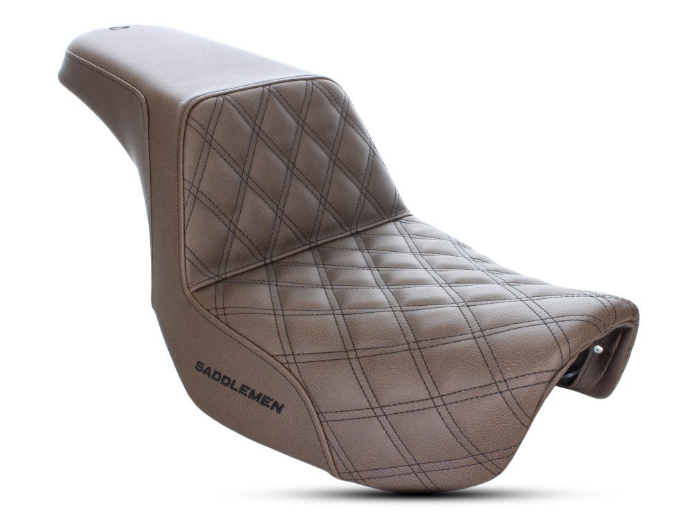 Brown Step-Up LS Dual Seat with Black Double Diamond Lattice Stitch. Fits Dyna 2006-2017.