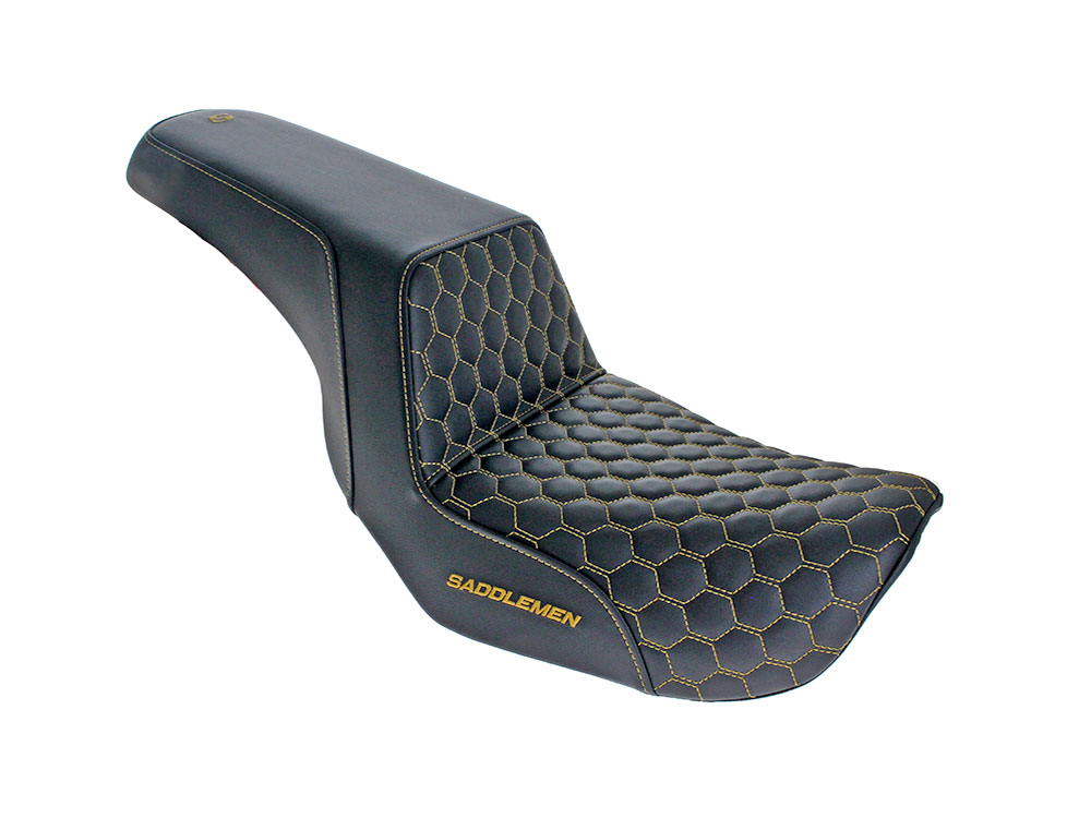 Step-Up HC Dual Seat with Gold Honeycomb Stitch. Fits Dyna 2006-2017