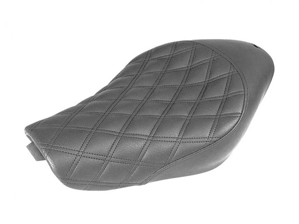 Renegade LS Solo Seat with Black Double Diamond Lattice Stitch. Fits Sportster 2004-2021 with 4.5 Gallon Fuel Tank.