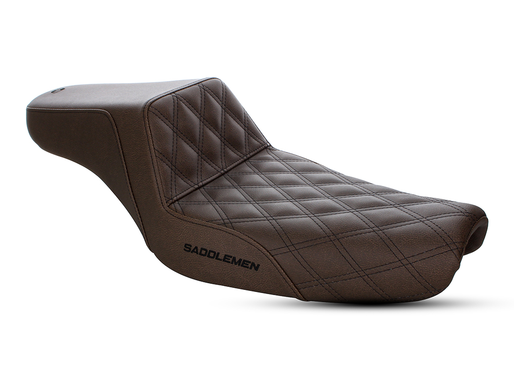 Brown Step-Up LS Dual Seat with Black Double Diamond Lattice Stitch. Fits Sportster 2004-2021 with 3.3 Gallon Fuel Tank.