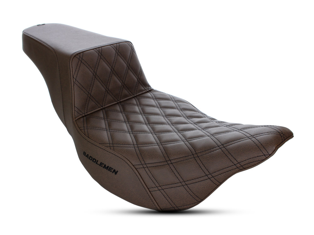 Brown Step-Up LS Dual Seat with Black Double Diamond Lattice Stitch. Fits Touring 2008up.