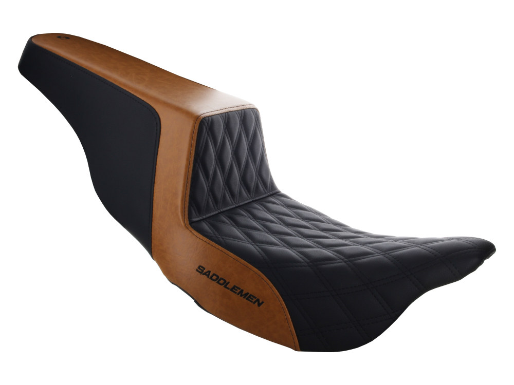 Custom Black & Brown Step-Up LS Dual Seat with Black Double Diamond Lattice Stitch. Fits Touring 2008up.
