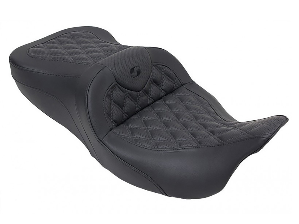 Roadsofa LS Dual Seat with Black Double Diamond Lattice Stitch. Fits Most Touring 2008-2024