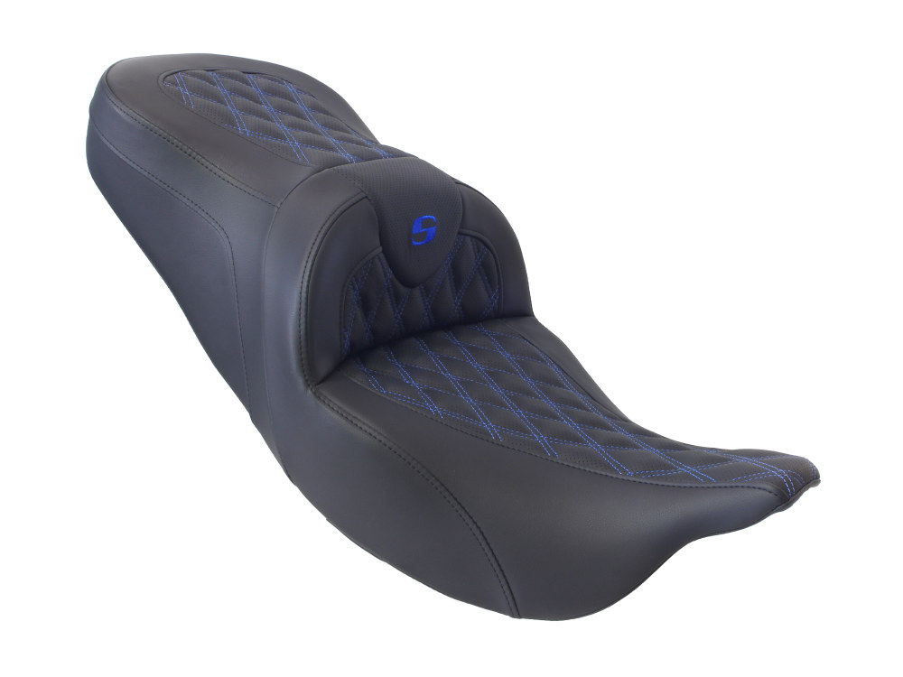 Roadsofa LS Dual Seat with Blue Double Diamond Lattice Stitch. Fits Touring 2008up.