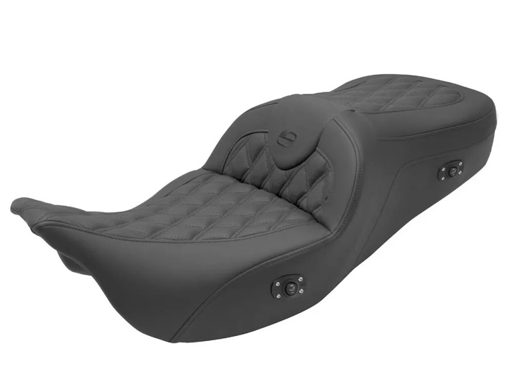 Heated Roadsofa LS Dual Seat with Black Double Diamond Lattice Stitch. Fits Most Touring 2008-2024