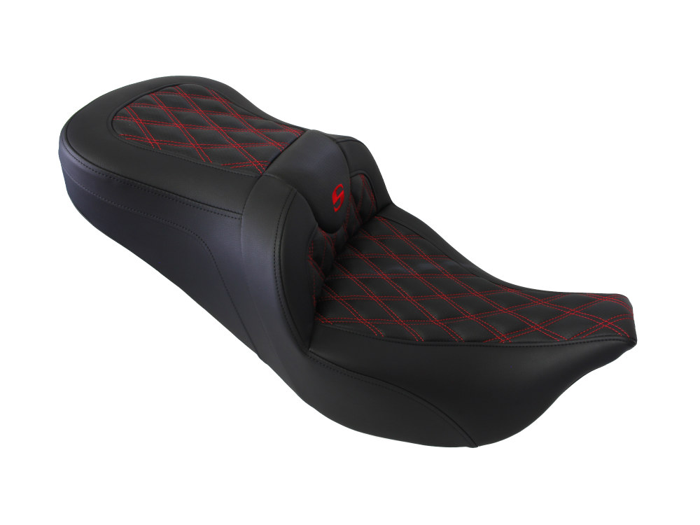Roadsofa LS Dual Seat with Red Double Diamond Lattice Stitch. Fits Touring 2008up.