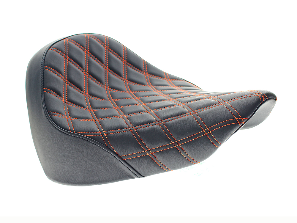 Renegade LS Solo Seat with Orange Double Diamond Lattice Stitch. Fits Fat Boy 2018up & Breakout 2023up