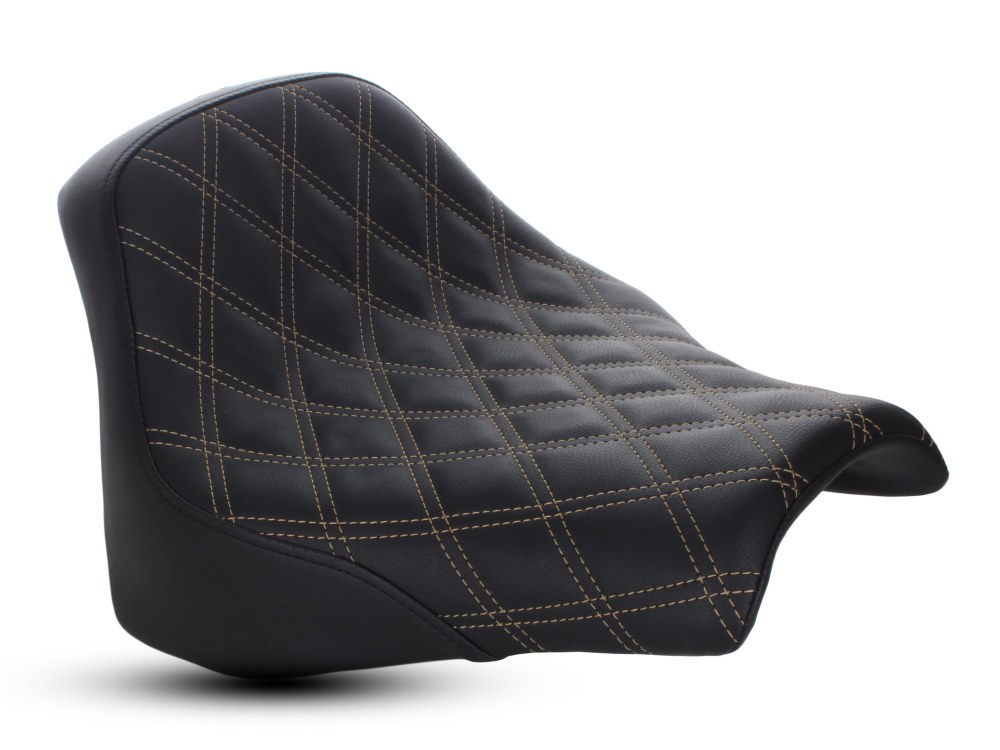 Renegade LS Solo Seat with Gold Double Diamond Lattice Stitch. Fits Fat Bob 2018up.