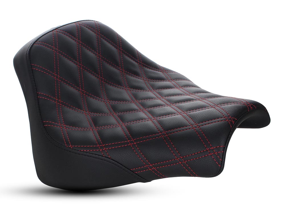 Renegade LS Solo Seat with Red Double Diamond Lattice Stitch. Fits Fat Bob 2018-2024