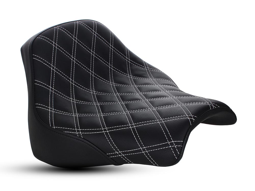 Renegade LS Solo Seat with White Double Diamond Lattice Stitch. Fits Fat Bob 2018-2024
