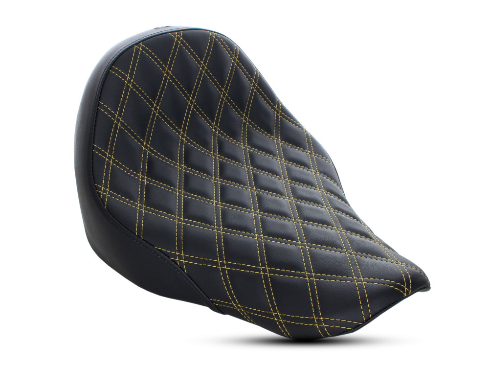 Renegade LS Solo Seat with Gold Double Diamond Lattice Stitch. Fits Sport Glide & Low Rider 2018up, Low Rider S 2020up & Low Rider ST 2022up.