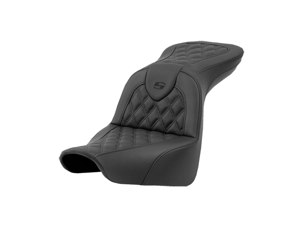 Roadsofa LS Dual Seat with Black Double Diamond Lattice Stitch. Fits Sport Glide & Low Rider 2018up, Low Rider S 2020up & Low Rider ST 2022up