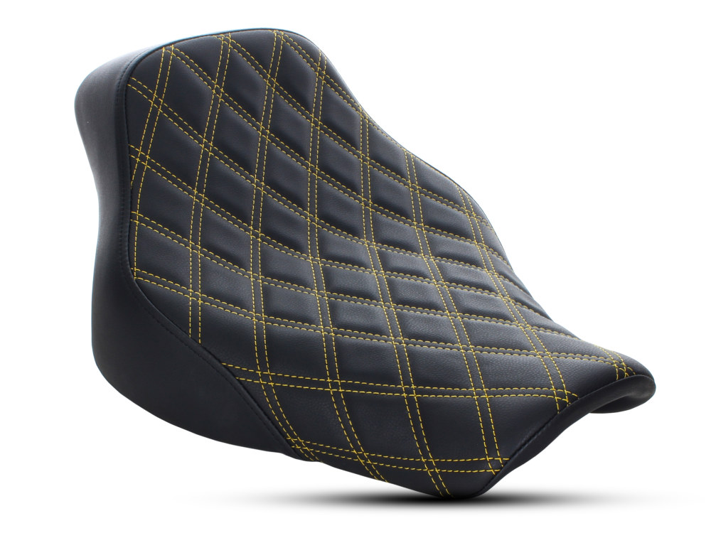Renegade LS Solo Seat with Gold Double Diamond Lattice Stitch. Fits Softail Deluxe & Heritage Classic 2018up.