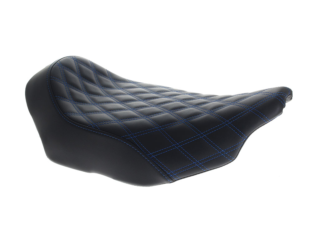 Renegade LS Solo Seat with Blue Double Diamond Lattice Stitch. Fits CVO Touring 2023up, Street Glide & Road Glide 2024up, Touring 2025up