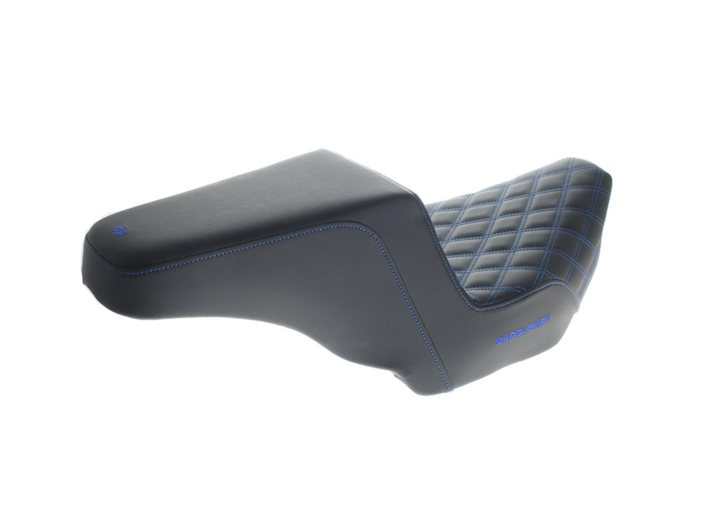 Step-Up LS Dual Seat with Blue Double Diamond Lattice Stitch. Fits CVO Touring 2023up, Street Glide & Road Glide 2024up, Touring 2025up