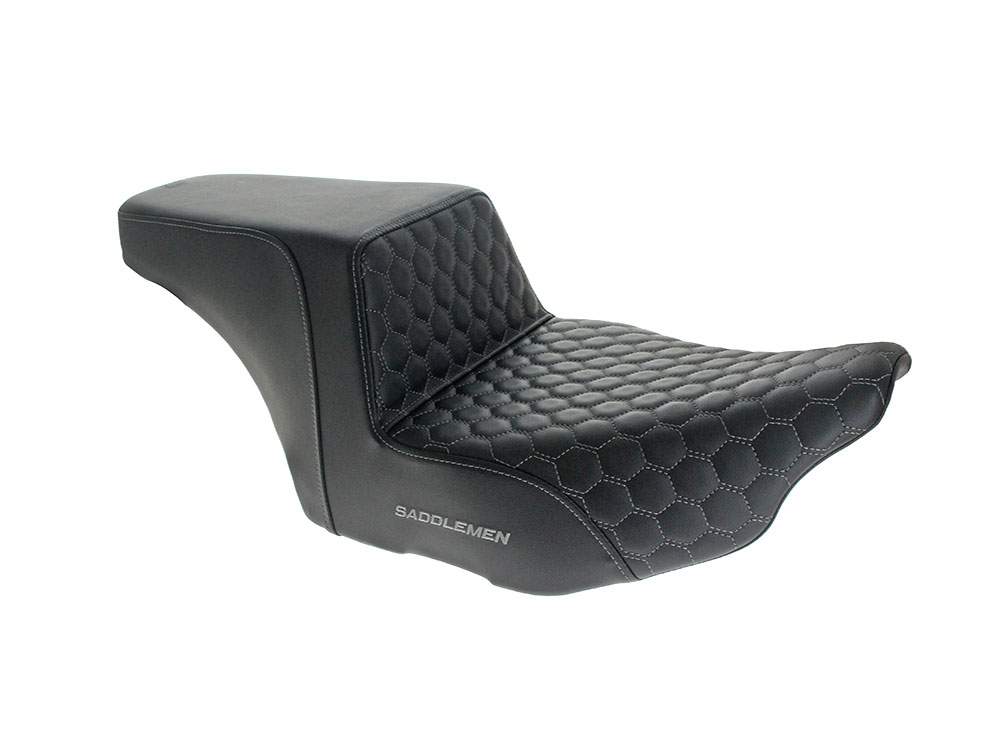 Step-Up HC Dual Seat with Grey Honeycomb Stitch. Fits CVO Touring 2023up, Street Glide & Road Glide 2024up, Touring 2025up